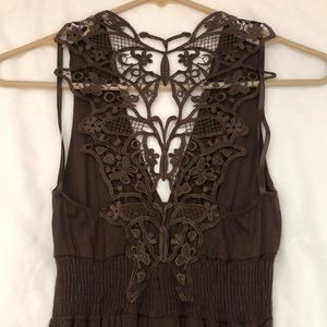 Arden B Brown Butterfly Crochet Back Maxi Dress